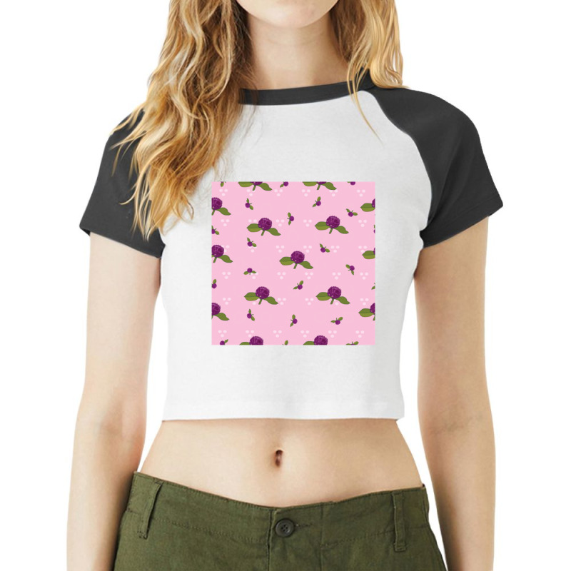 Globe Amaranth- Vadamalli -seamless Pattern For Onam Trends Raglan Crop Top by cm-arts | Artistshot