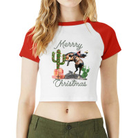 Rodeo Bucking Horse Western Cactus Cowboy Christmas Matching Raglan Crop Top | Artistshot