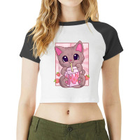 Strawberry Milkshake Cat For Women Girls, Kawaii Maneki Neko T Shirt Raglan Crop Top | Artistshot