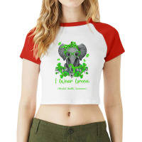 I Wear Green Tal Health Awareness Ribbon Elephant Raglan Crop Top | Artistshot