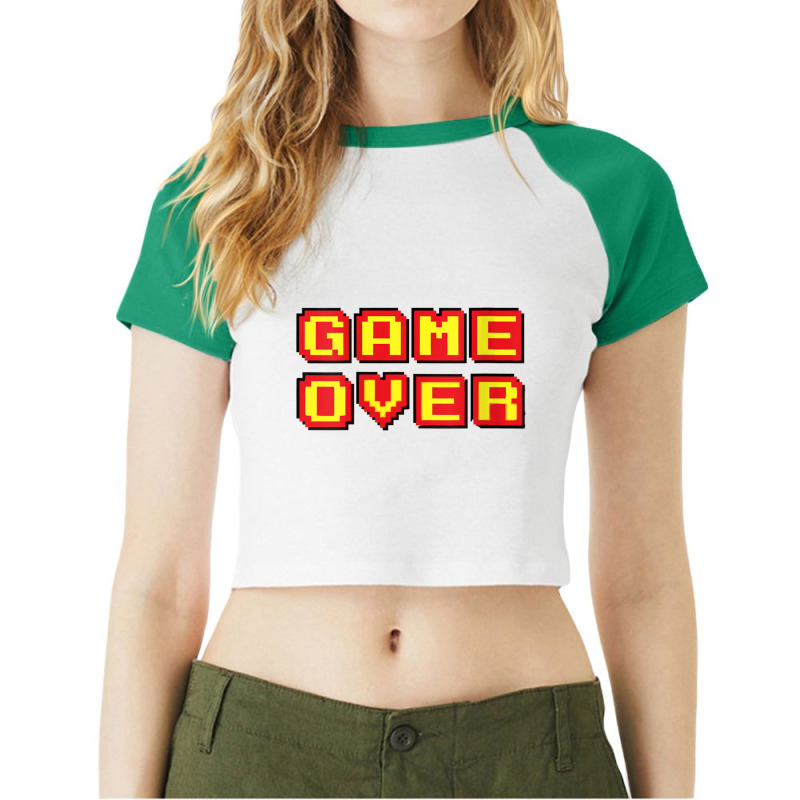 Womens Game Over Vintage Retro Video Games Gaming Gift Arcade V Neck T Raglan Crop Top by cm-arts | Artistshot