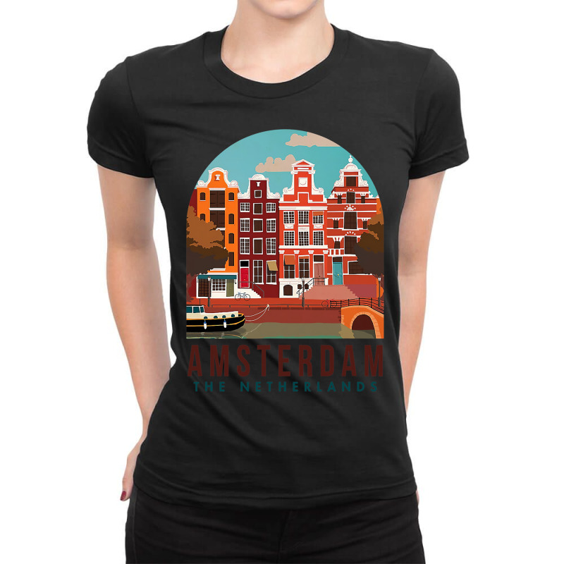 Amsterdam The Netherlands Travel Poster Amsterdam  Ladies Fitted T-Shirt by CRISTIEHUDSON | Artistshot