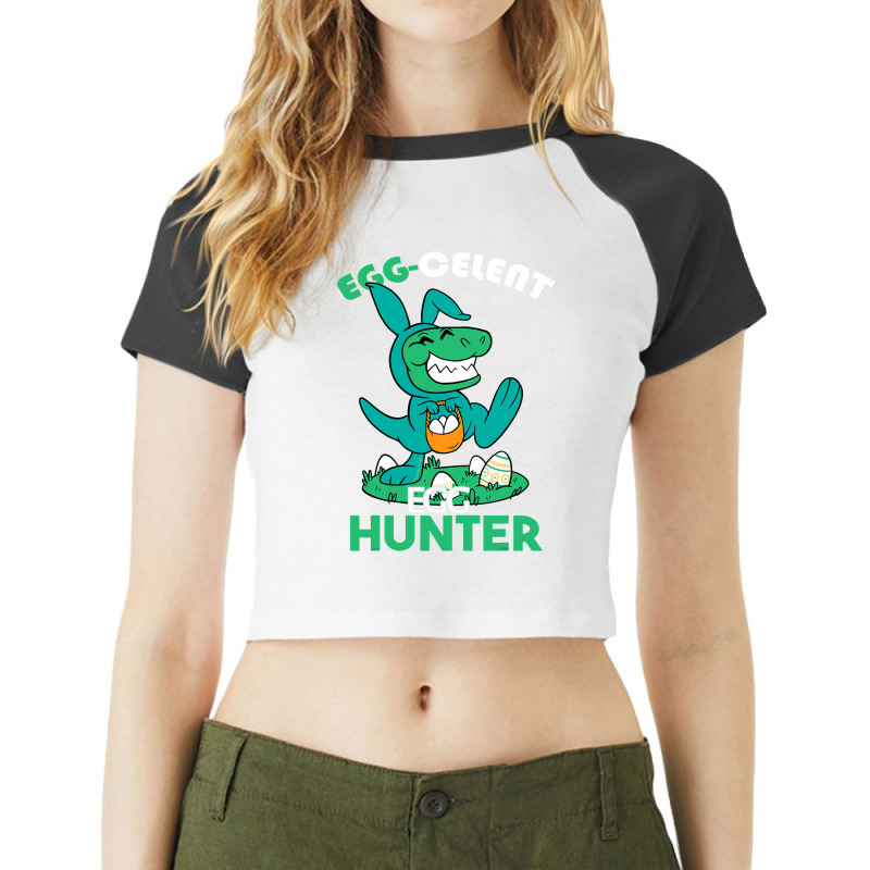 Egg Celent Egghunter Trex Dinosaur Easter Raglan Crop Top | Artistshot