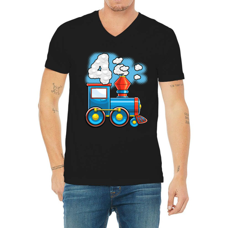 Chugga Chugga Train 4th Birthday Party Supply Birt V-neck Tee | Artistshot