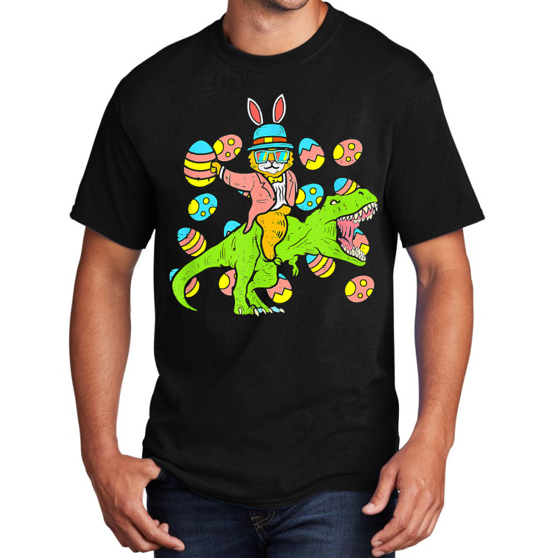 Cat Easter Bunny Riding Dino Trex Egg Hunt Dinosau Basic T-shirt | Artistshot