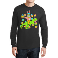 Cat Easter Bunny Riding Dino Trex Egg Hunt Dinosau Long Sleeve Shirts | Artistshot