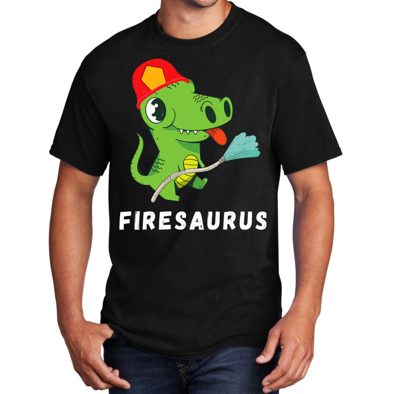 Firefighter Volunteer Fireman Dinosaur Funny Dino  Basic T-shirt | Artistshot