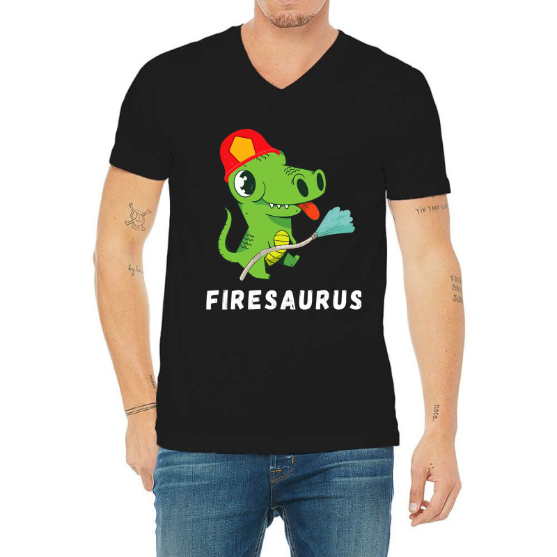 Firefighter Volunteer Fireman Dinosaur Funny Dino  V-neck Tee | Artistshot