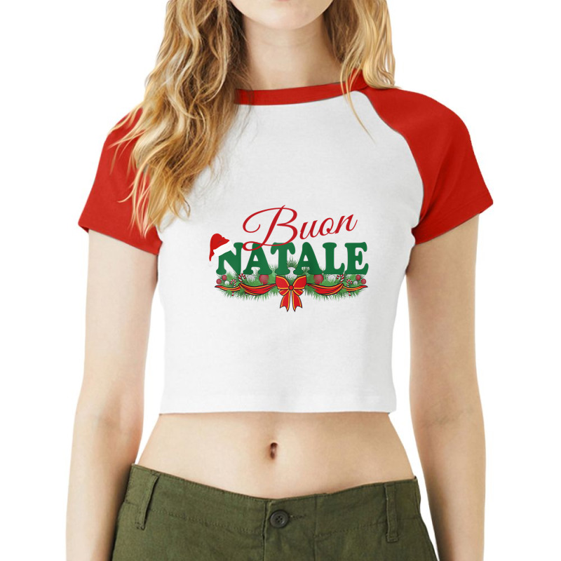 Italian Christmas Design Tanti Auguri Buon Natale Raglan Baseball Tee Raglan Crop Top by cm-arts | Artistshot