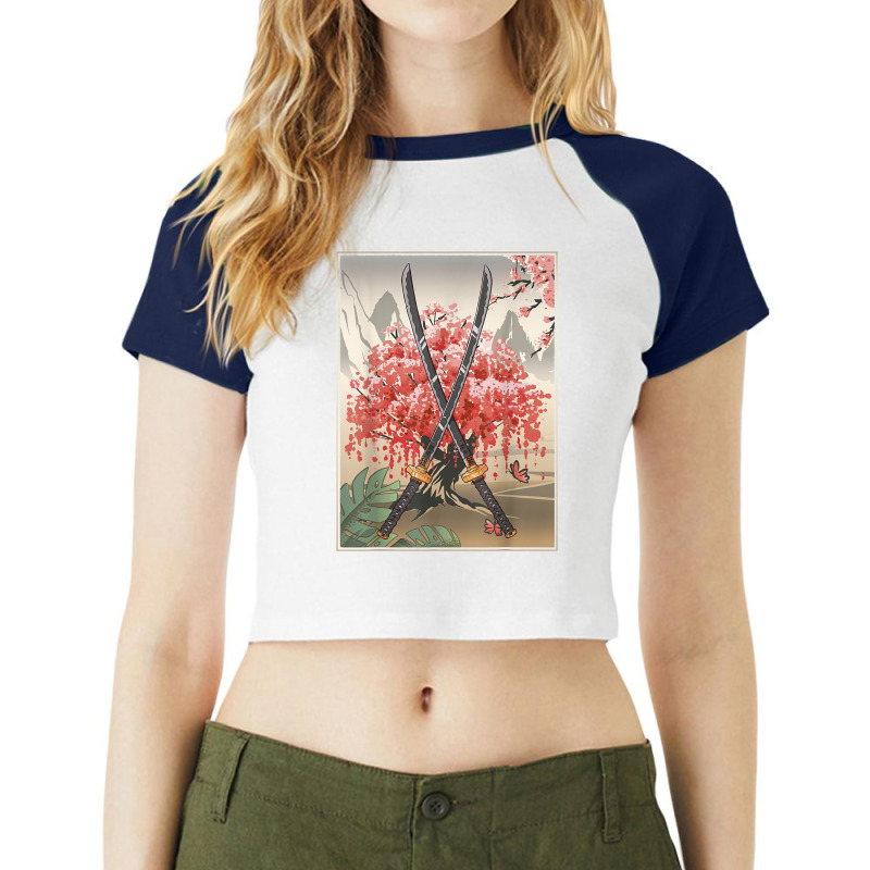 Ancient Japanese Culture Sakura Cherry Blossom Katana Sword T Shirt Raglan Crop Top by cm-arts | Artistshot