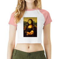 Sarcasm Oil Painting Mona Lisa Face Off Her Face Mask Raglan Crop Top | Artistshot