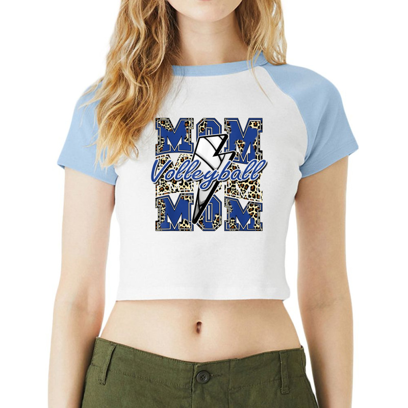 Volleyball Mom Volleyball Lightning Bolt Leopard Blue T Shirt Raglan Crop Top by cm-arts | Artistshot