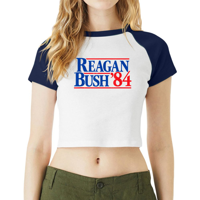 Reagan Bush '84 Vintage Republican T Shirt Raglan Crop Top by cm-arts | Artistshot