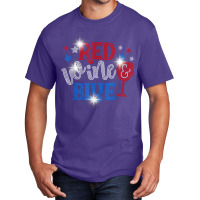 Woman Red Wine And Blue Bling Rhinestone 4th Of July T Shirt Basic T-shirt | Artistshot