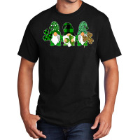 Three Gnomes Holding Shamrock Leopard Plaid St Patrick's Day T Shirt Basic T-shirt | Artistshot