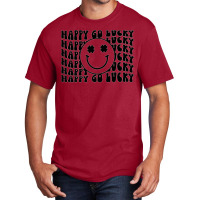 Happy Go Lucky Smiley Face Irish Shamrocks St Patricks Day Premium T S Basic T-shirt | Artistshot