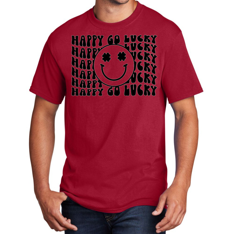 Happy Go Lucky Smiley Face Irish Shamrocks St Patricks Day Premium T S Basic T-shirt | Artistshot