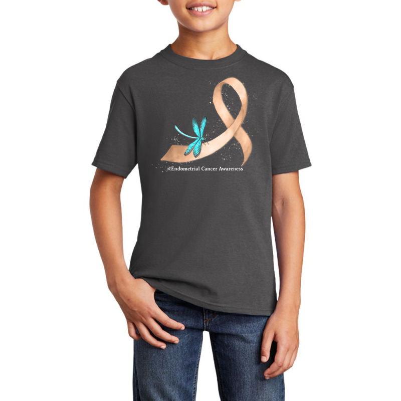 Hippie Dragonfly Peach Ribbon Endometrial Cancer Awareness T Shirt Basic Youth T-shirt by mikidicosmo | Artistshot