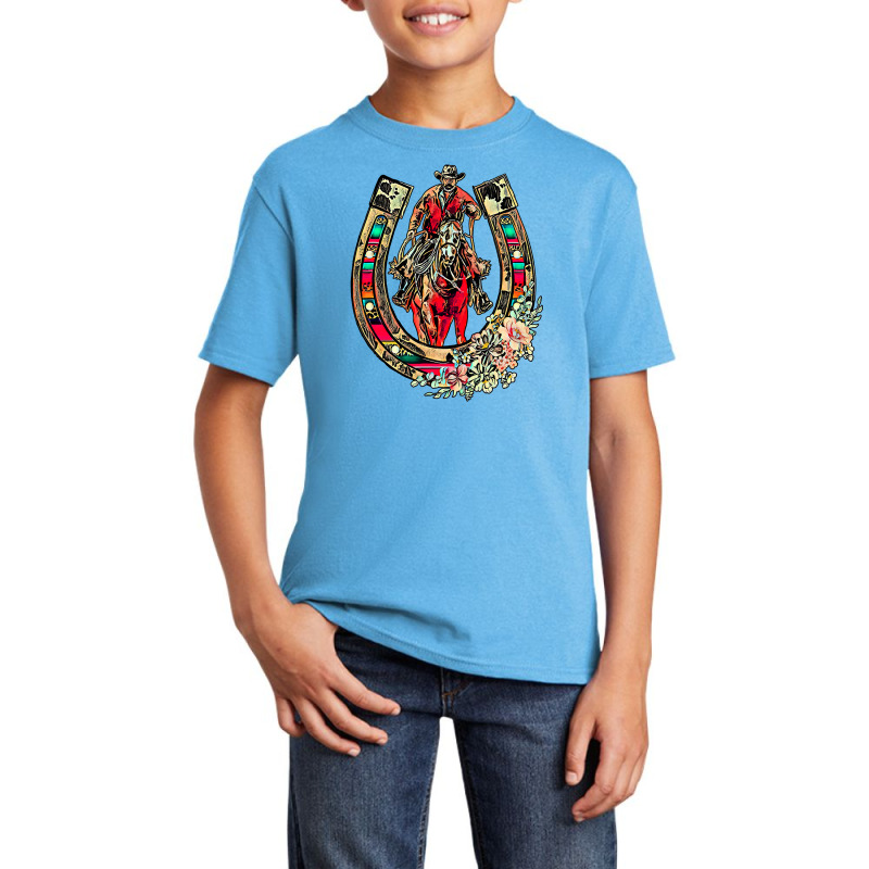 Western Cowgirl Cowboy Horseshoe Rodeo Bronco Bucking Horse T Shirt Basic Youth T-shirt by Jeremy_Hutson | Artistshot