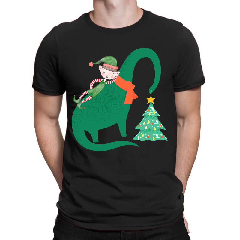 Elf Riding Dinosaur Christmas Xmas Pajama Boys Gir T-shirt | Artistshot