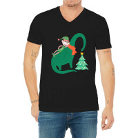 Elf Riding Dinosaur Christmas Xmas Pajama Boys Gir V-neck Tee | Artistshot