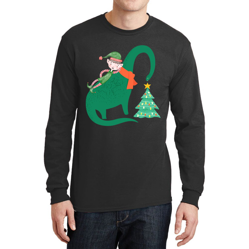 Elf Riding Dinosaur Christmas Xmas Pajama Boys Gir Long Sleeve Shirts | Artistshot