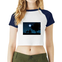 Lonely Man Under The D20 Dice Moon Rpg Night Roleplaying Landscapes Raglan Crop Top | Artistshot