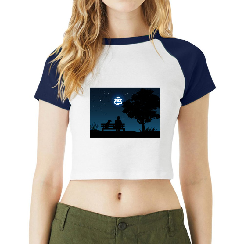 Lonely Man Under The D20 Dice Moon Rpg Night Roleplaying Landscapes Raglan Crop Top by Kosdapen517 | Artistshot