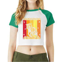 Thanksgiving Retro Horse Matching Family Pajamas Raglan Crop Top | Artistshot