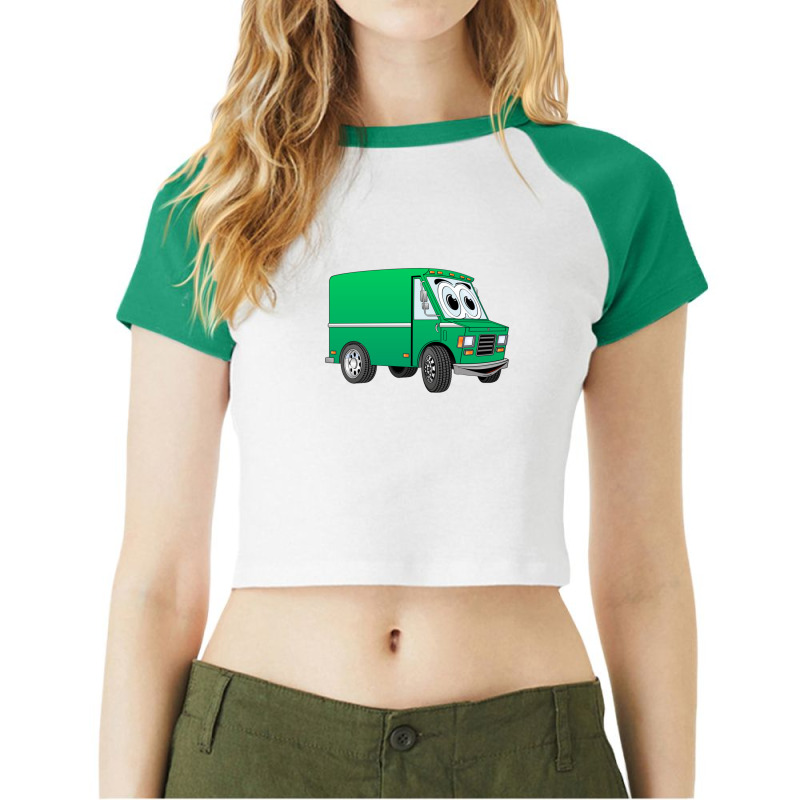 Green Mini Van Cartoon Raglan Crop Top by cm-arts | Artistshot