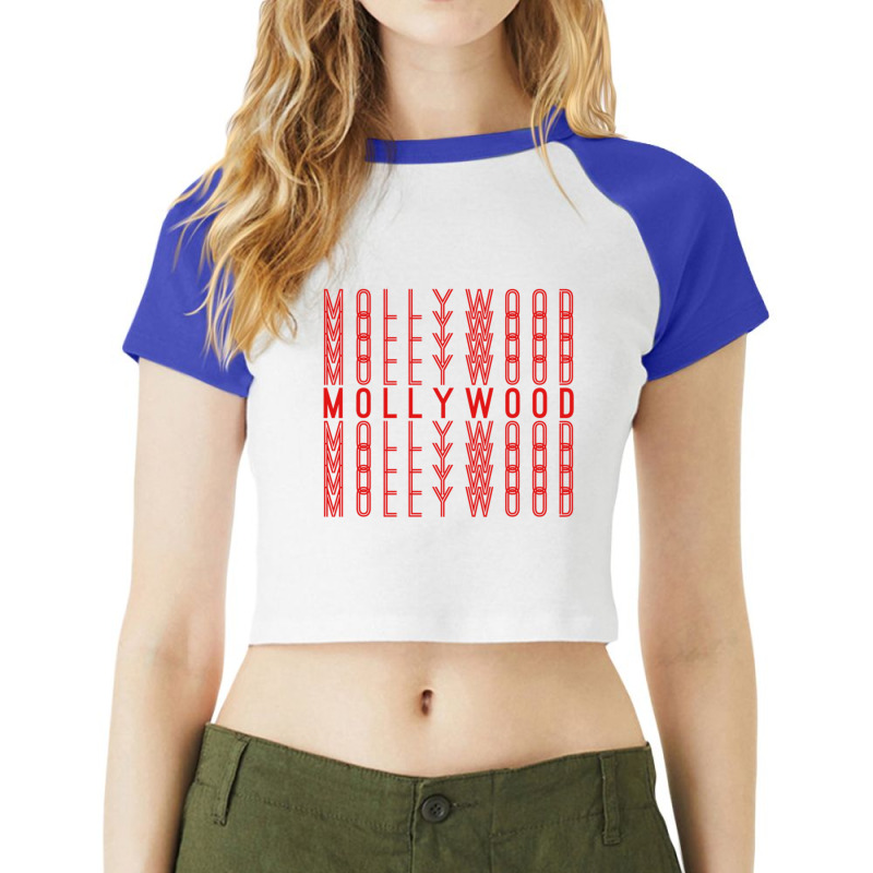 Mollywood Malayalam Indian Movies Repeating Red Text Gift Raglan Crop Top by cm-arts | Artistshot