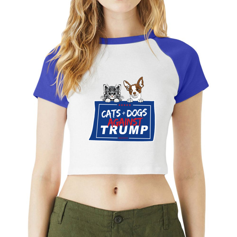 Cats And Dogs Against Trump Raglan Crop Top by AMYBROKER | Artistshot