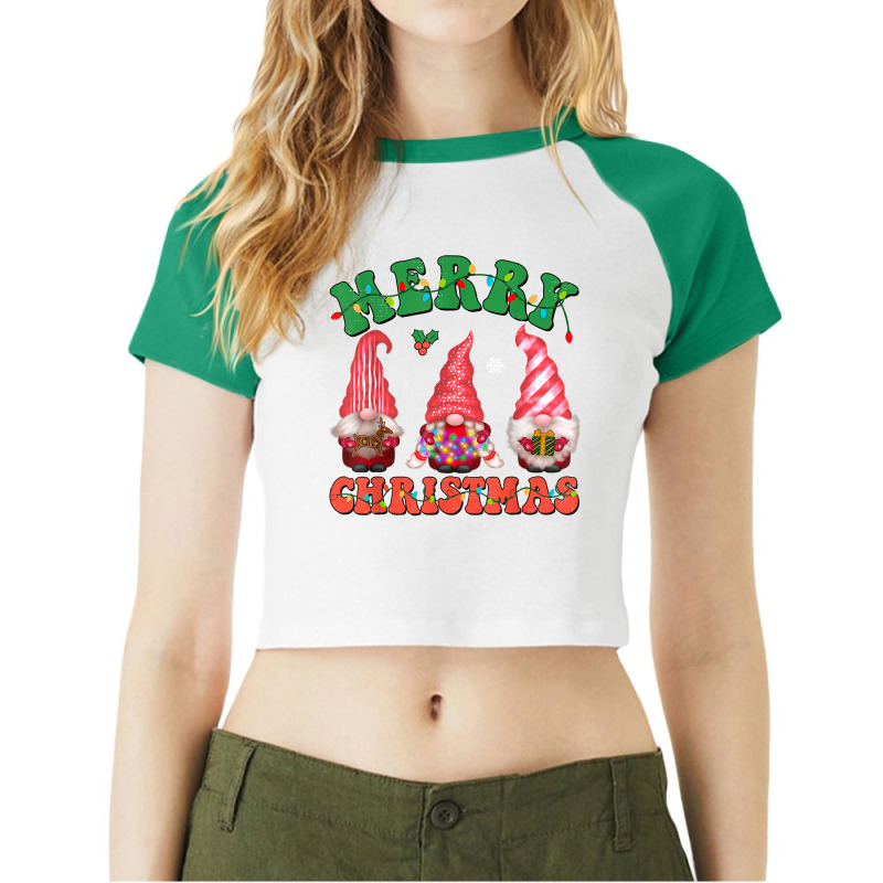 Cute Gnomes Merry Christmas Light Family Gnome Xmas Matching T Shirt Raglan Crop Top by cm-arts | Artistshot