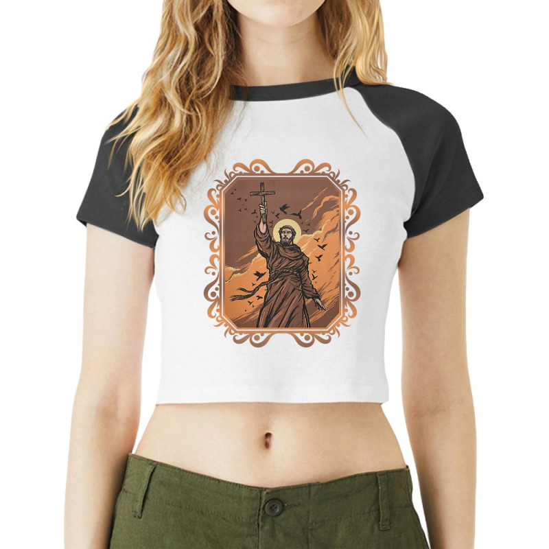 St Francis Of Assisi Art Patron Saint Of Animals Catholic Premium T Sh Raglan Crop Top by cm-arts | Artistshot