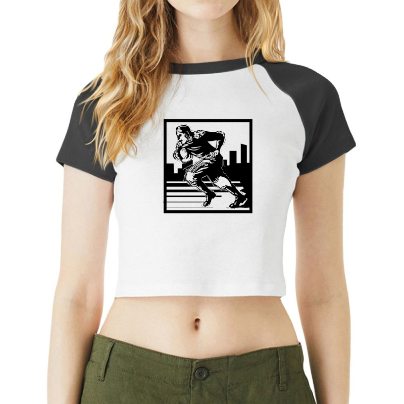 Vintage Woodblock Style Football Print Raglan Crop Top by ClarissaEaton | Artistshot