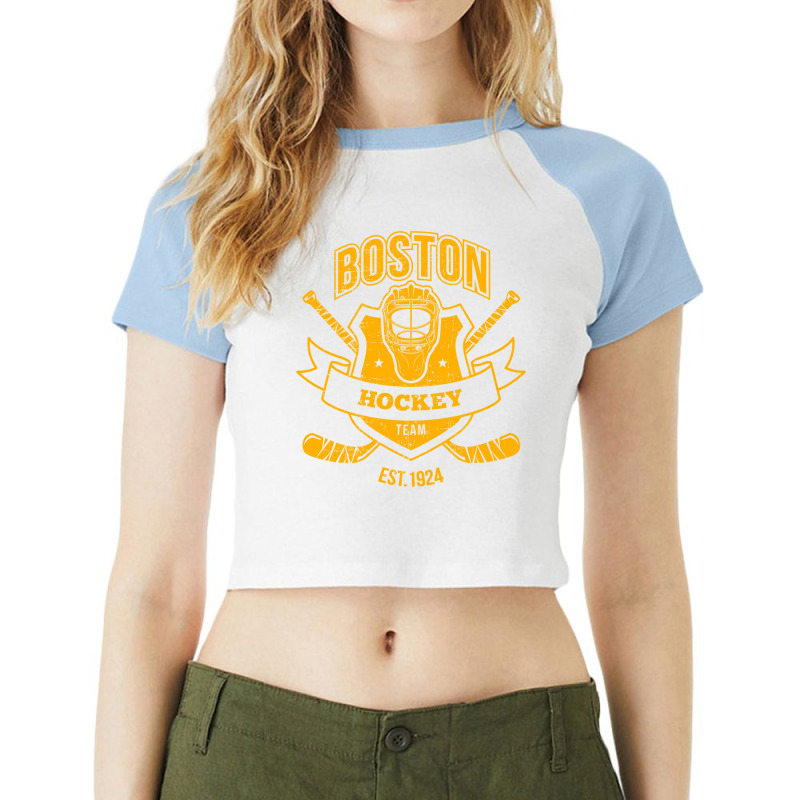 Distressed Vintage Bruin Party Tailgate Gameday Fan Gift Long Sleeve T Raglan Crop Top by cm-arts | Artistshot