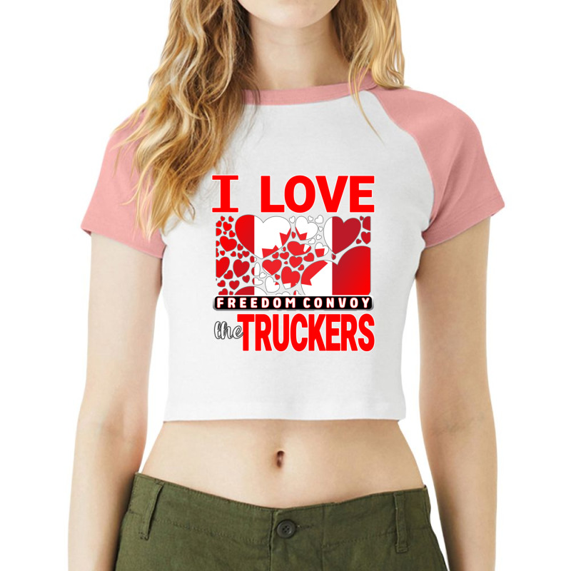 Convoy Truck For Freedom -liberte - I Love The Truckers Red Letters Raglan Crop Top by cm-arts | Artistshot