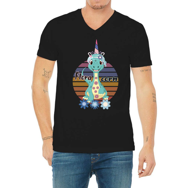 Floracorn Cute Flower Dinosaur V-neck Tee | Artistshot