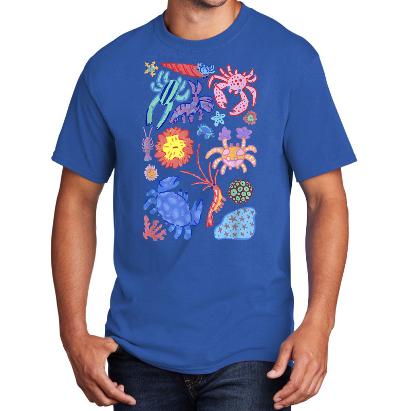 Colorful Crabs Shrimp Anemone Reef Aquarium Coral Painting T Shirt Basic T-shirt by atereldoegevbm | Artistshot