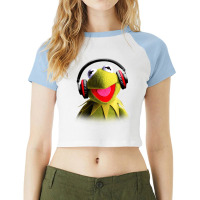 Muppet Babies Kermit Headphones Raglan Crop Top | Artistshot