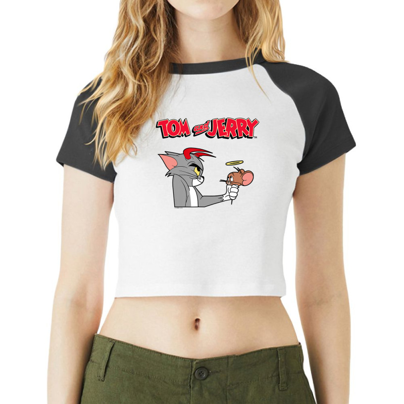 Tom And Jerry Devil And Angel Humor Poster Raglan Crop Top by ngodo | Artistshot