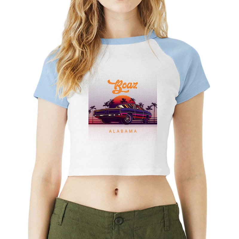 Boaz Alabama Retro Vintage 80s 90s Muscle Cars Retrowave Aesthetic Raglan Crop Top by pancakespienova | Artistshot