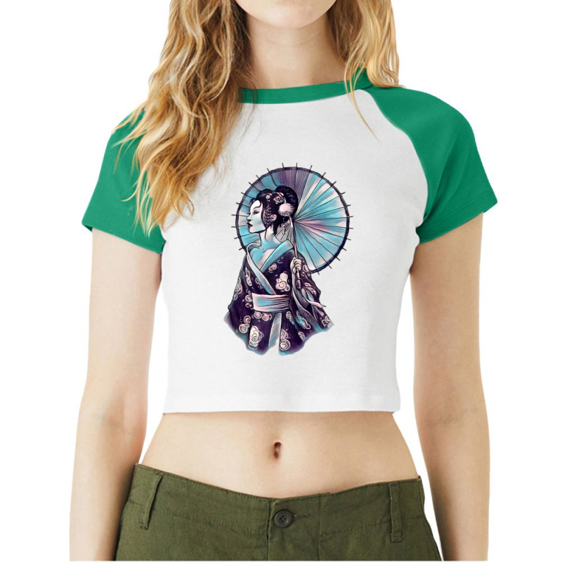 Geisha Watercolor Tokyo Parasol Tank Top Raglan Crop Top by cm-arts | Artistshot