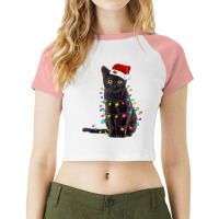 Black Cat Christmas Light Up Shirt Realistic Cat Christmas Raglan Base Raglan Crop Top | Artistshot