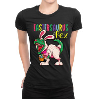 Eastersaurus Rex Dinosaur Easter Ears Easter Eggs Ladies Fitted T-shirt | Artistshot