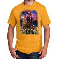 Usa President Donald Trump Rides On A Ferocious Lion Basic T-shirt | Artistshot