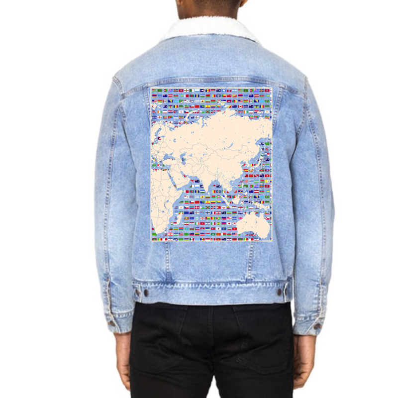 Country Flag Travelling World Map World Flags Unisex Sherpa-lined Denim Jacket | Artistshot