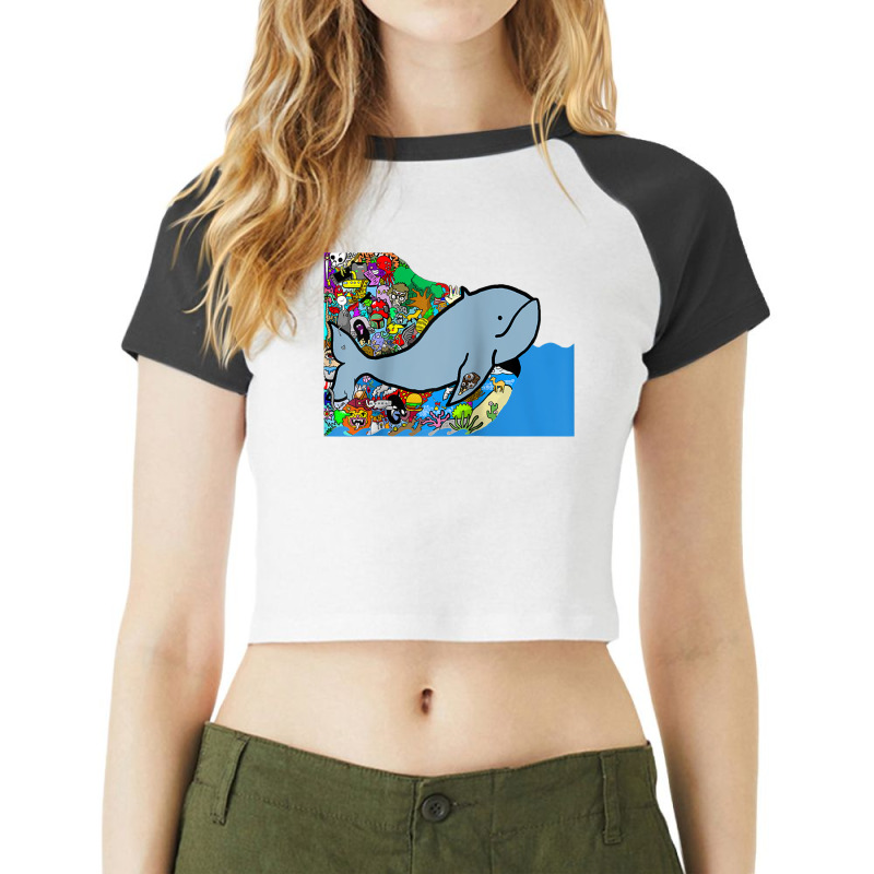 Blue Whale, Marine Sea Animal, Ocean Life, Surf, Art Work Raglan Baseb Raglan Crop Top by cm-arts | Artistshot