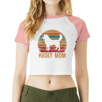 Retro Husky Mom Gift Dog Mother Pet Siberian Huskies Mama Raglan Crop Top | Artistshot