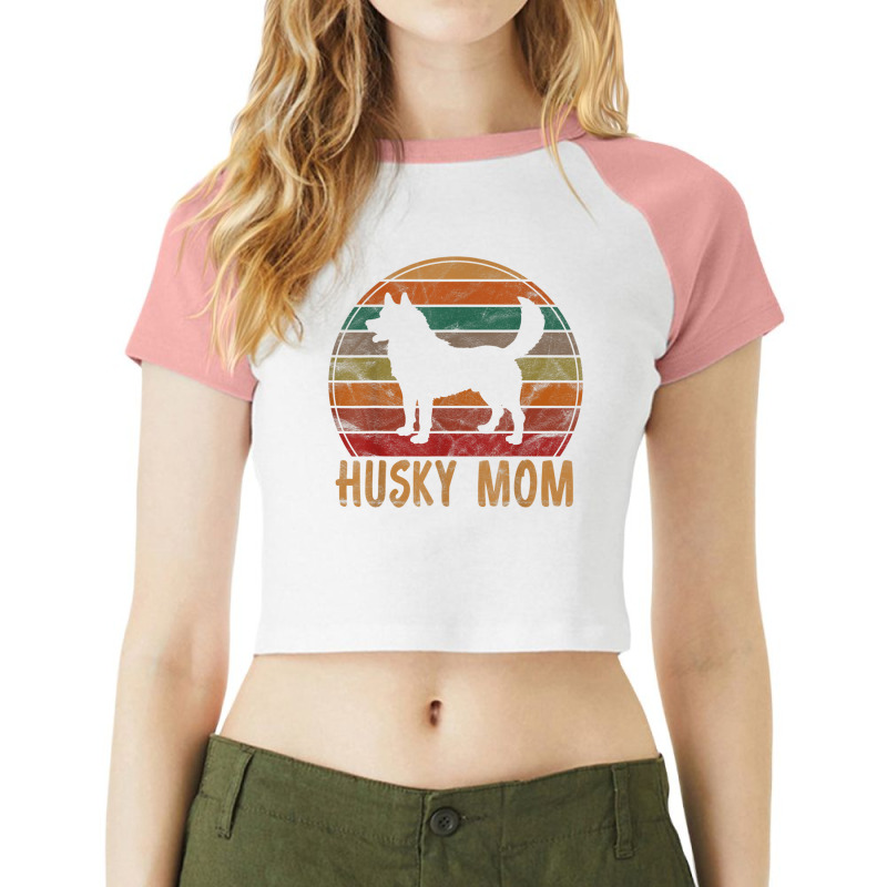 Retro Husky Mom Gift Dog Mother Pet Siberian Huskies Mama Raglan Crop Top by SorenKim | Artistshot